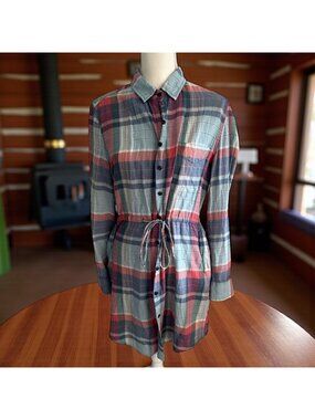JACHS GIRLFRIEND Plaid Button Down Tunic Top Size Medium